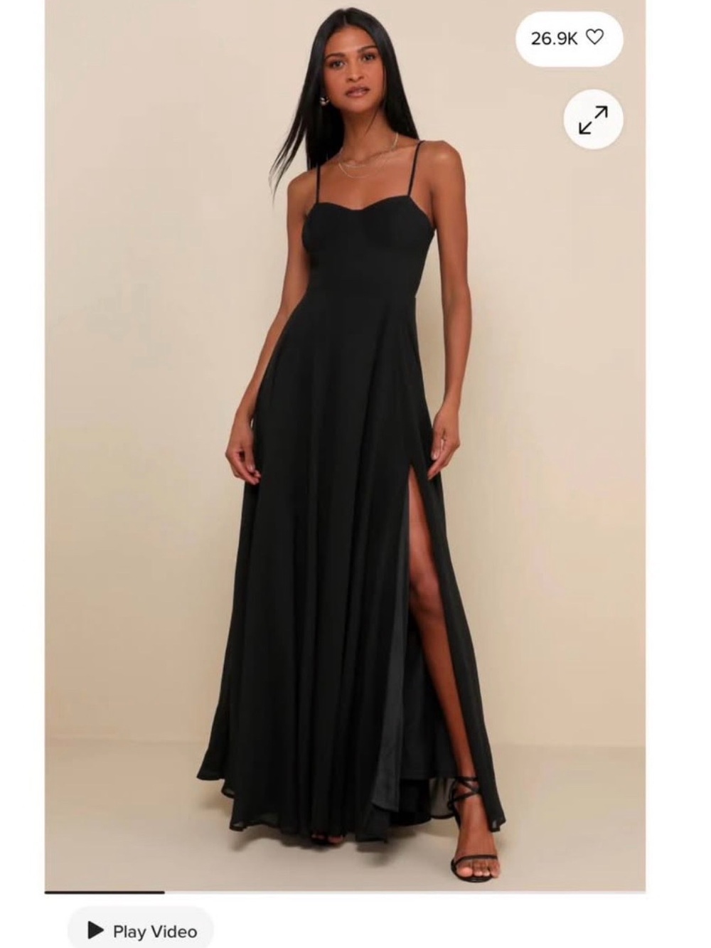 Elegant Lulus Black Spaghetti-Strap Maxi Dress with Side Slit Large